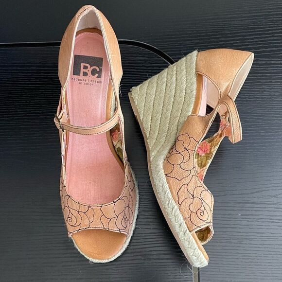 BC because I dream in color Shoes - BC because I dream in color Embroidered Floral Espadrille Wedge Sandal, 9.5
